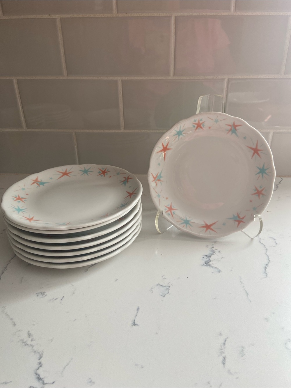 Set of 8 Jackson China Atomic Starburst Salad Dessert Plates MCM